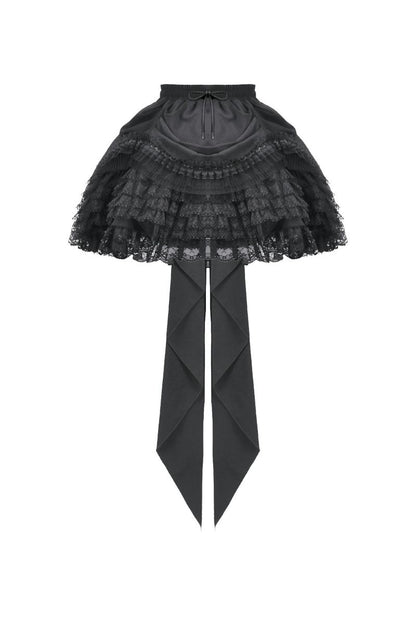 Schwarzer Minirock Marquise Belladonna Skirt aus Spitzenstoff mit langen Borten hinten von Dark In Love