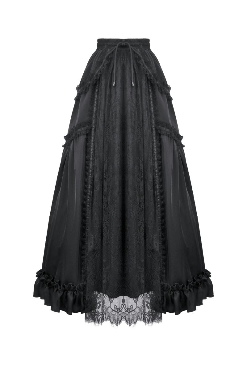 Schwarzer, bodenlanger Spitzenrock Royal Elegy Skirt Black von Dark In Love