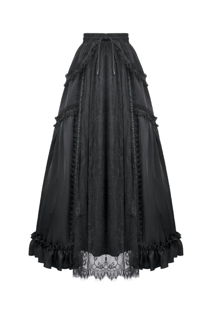 Schwarzer, bodenlanger Spitzenrock Royal Elegy Skirt Black von Dark In Love