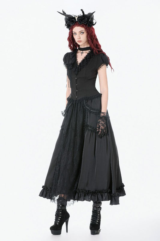 Schwarzer, bodenlanger Spitzenrock Royal Elegy Skirt Black von Dark In Love