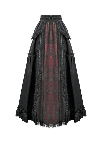 Schwarz-roter, bodenlanger Spitzenrock Royal Elegy Skirt Black/Red von Dark In Love