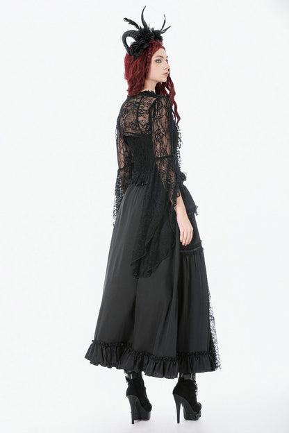 Schwarz-roter, bodenlanger Spitzenrock Royal Elegy Skirt Black/Red von Dark In Love