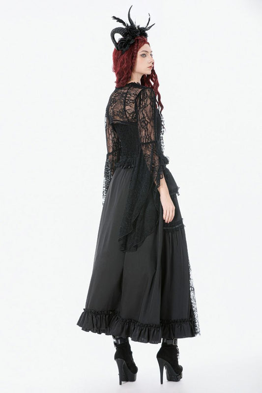 Schwarz-roter, bodenlanger Spitzenrock Royal Elegy Skirt Black/Red von Dark In Love