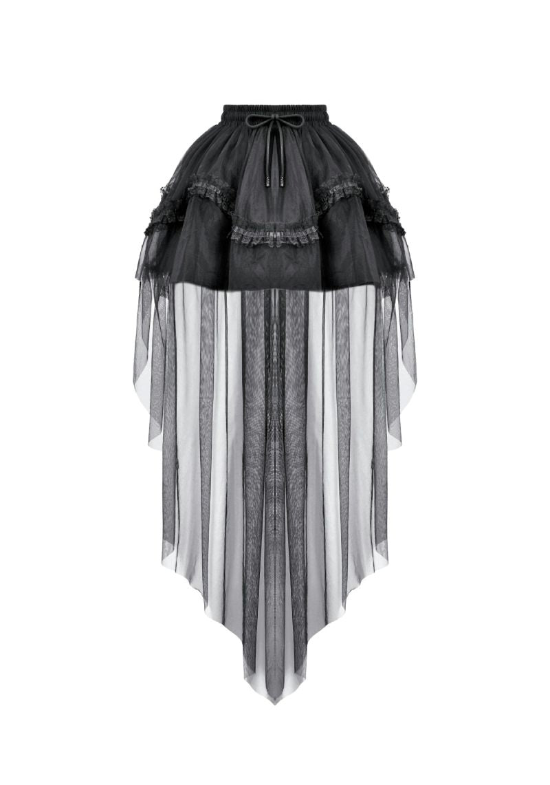 Schwarzer, kurzer Rock Shy Shadows Skirt mit Tülldetail hinten von Dark In Love