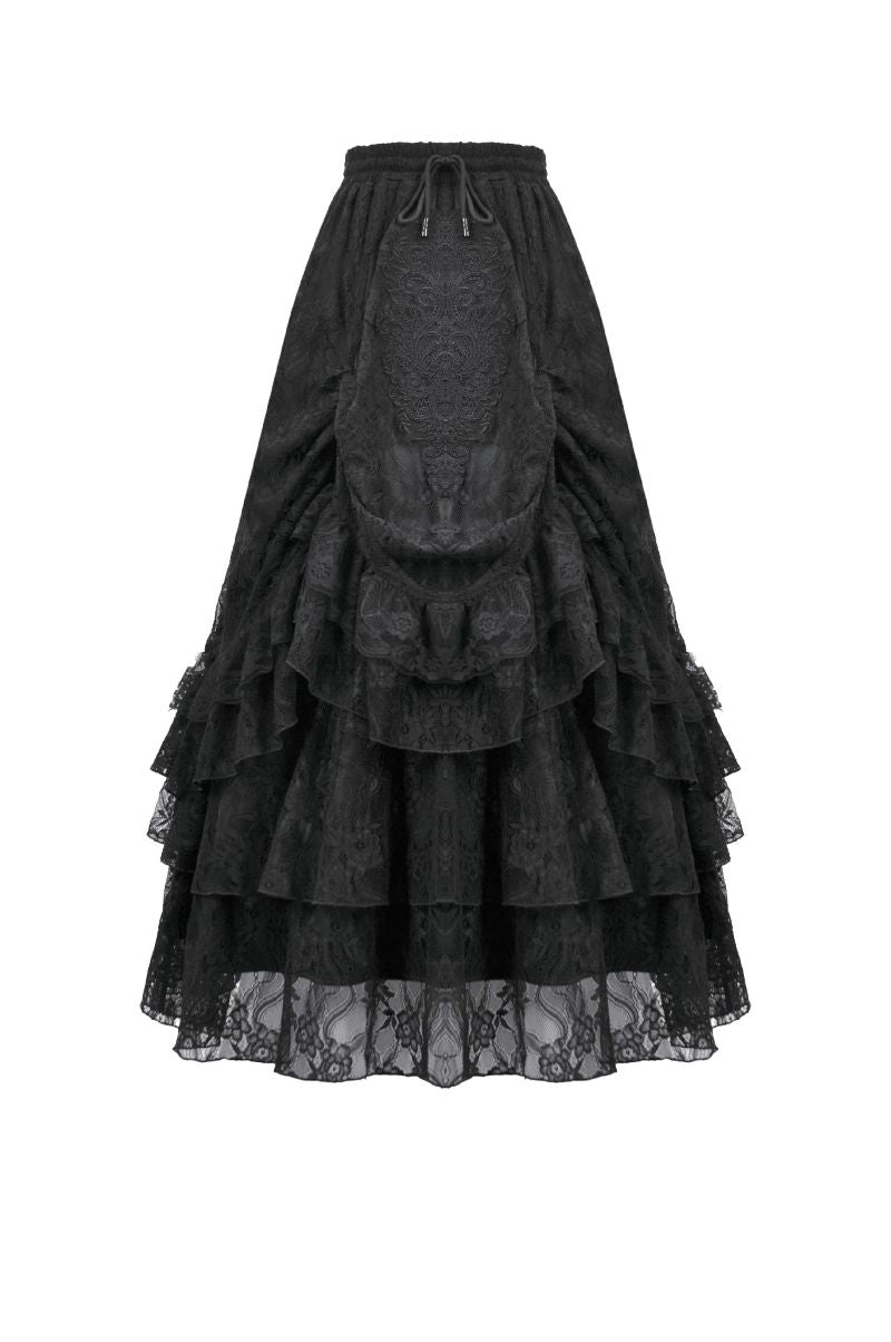 Schwarzer, bodenlanger Rock Eclipse Lace Skirt aus Spitzenstoff von Dark In Love