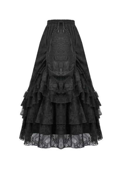 Schwarzer, bodenlanger Rock Eclipse Lace Skirt aus Spitzenstoff von Dark In Love