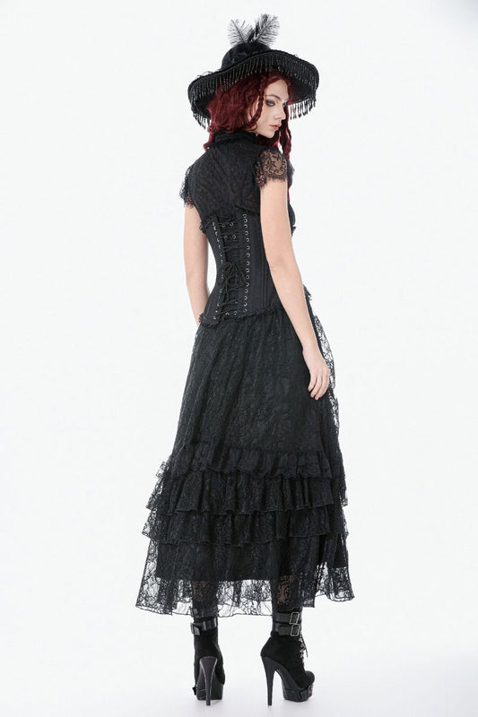 Schwarzer, bodenlanger Rock Eclipse Lace Skirt aus Spitzenstoff von Dark In Love