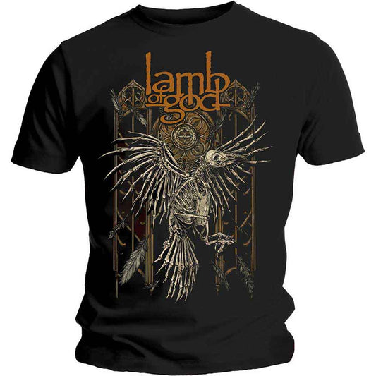 Lizensiertes Lamb Of God Crow Bandshirt mit Vogelskelettprint