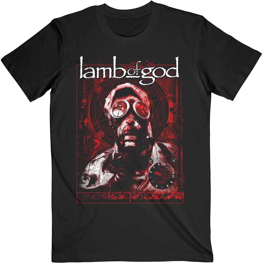 Lizensiertes Lamb Of God Gas Mask Waves Bandshirt mit rotem Print
