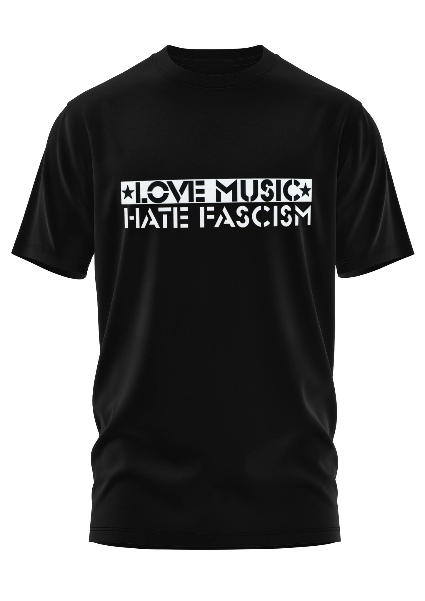 Schwarzes Oberteil LOVE MUSIC HATE FASCISM Shirt von Easure