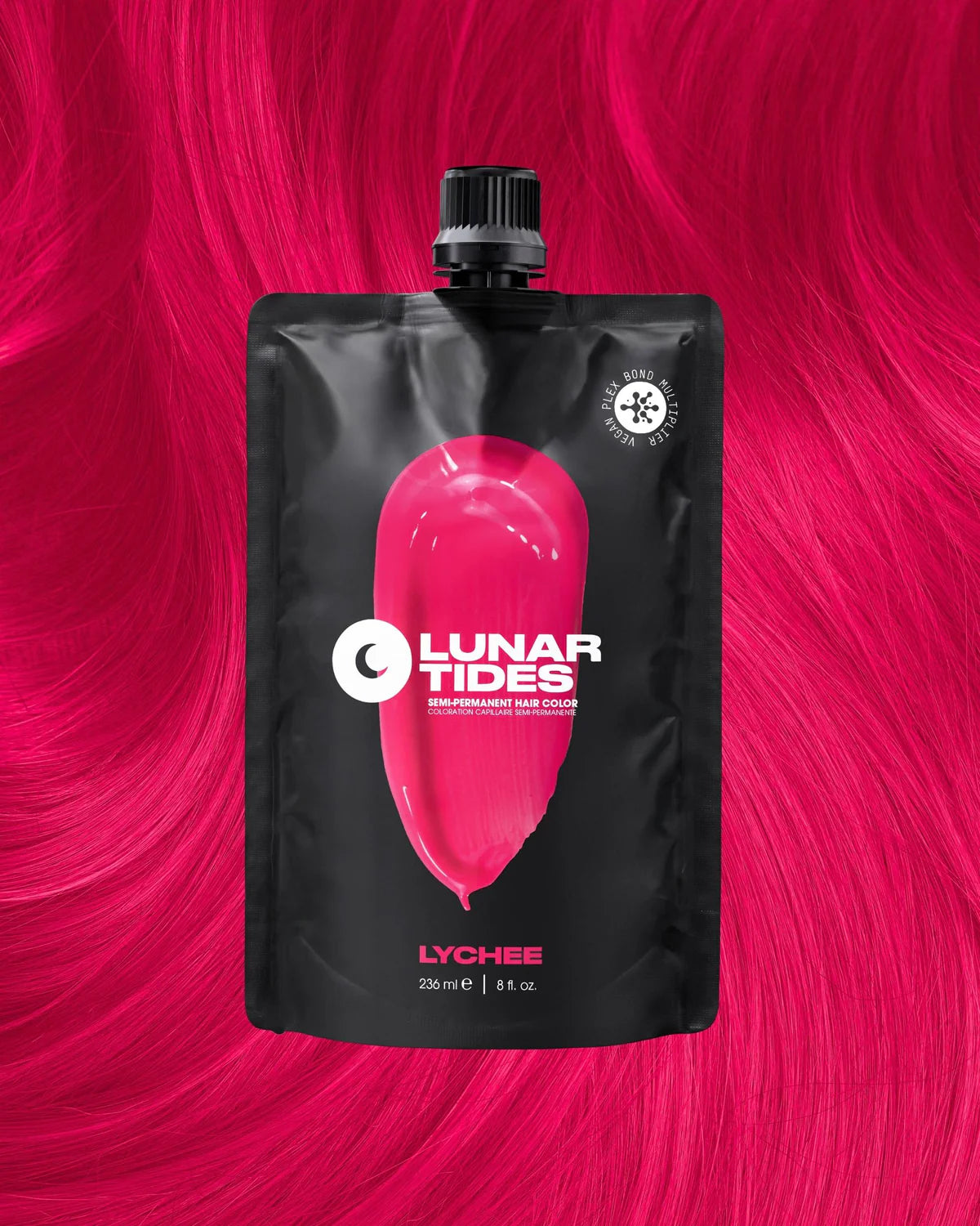 semi-permanente Haartönung Lychee Pink in dem Farbton kräftiges Pink von Lunar Tides