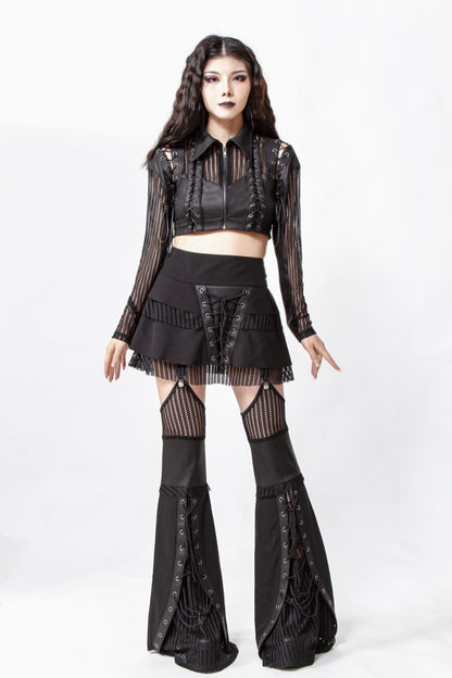 Schwarzes Oberteil Dark Elf Top mit Schnürung und abnehmbaren Ärmeln von RNG