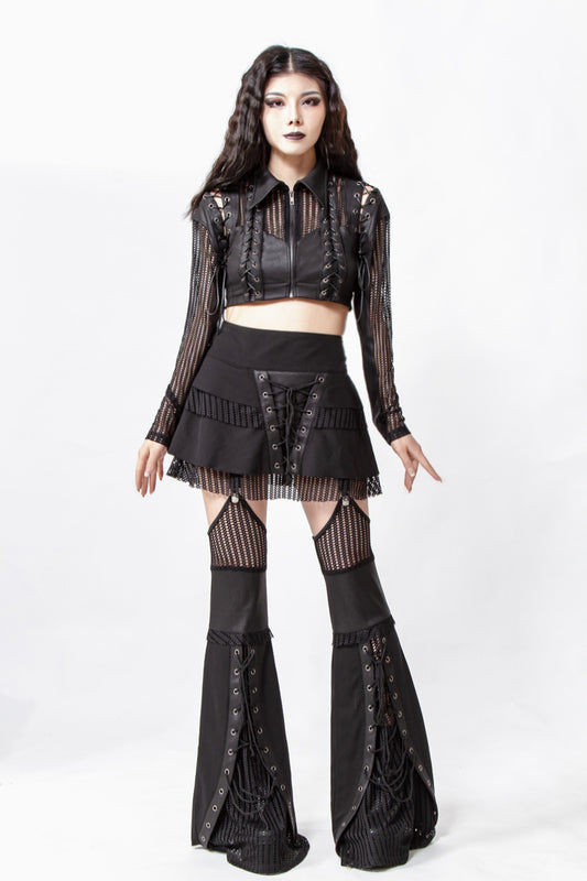 Schwarzes Oberteil Dark Elf Top mit Schnürung und abnehmbaren Ärmeln von RNG