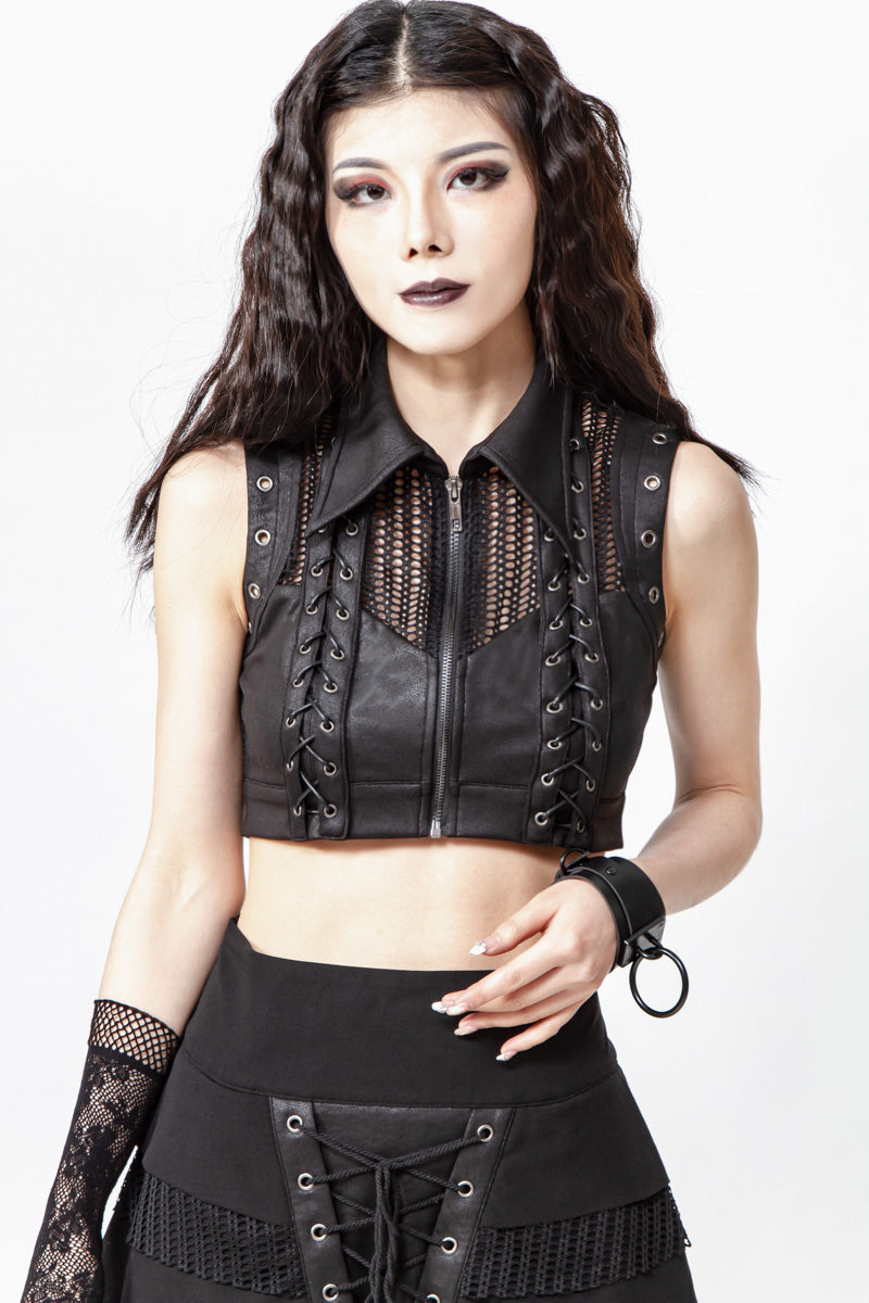 Schwarzes Oberteil Dark Elf Top mit Schnürung und abnehmbaren Ärmeln von RNG