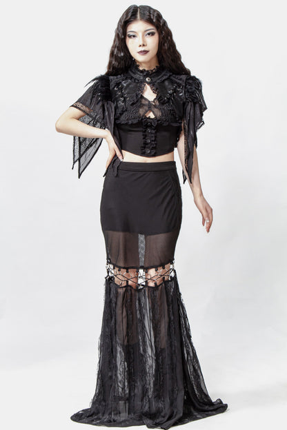 Schwarzer Bolero The Crow Bolero mit Fedeerdetails von RNG