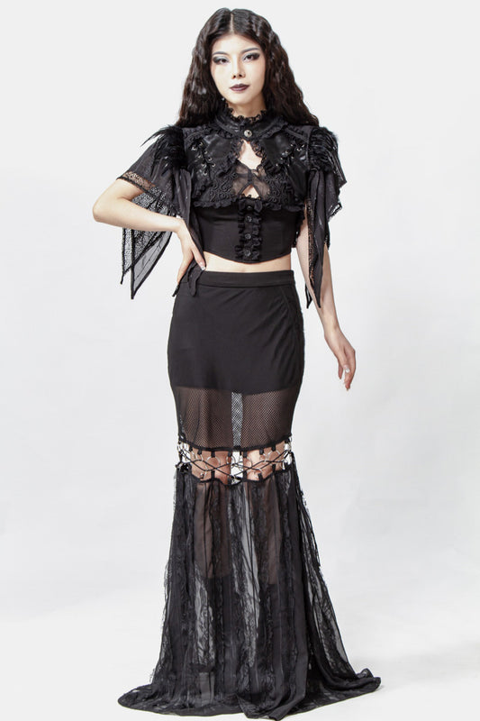 Schwarzer Bolero The Crow Bolero mit Fedeerdetails von RNG