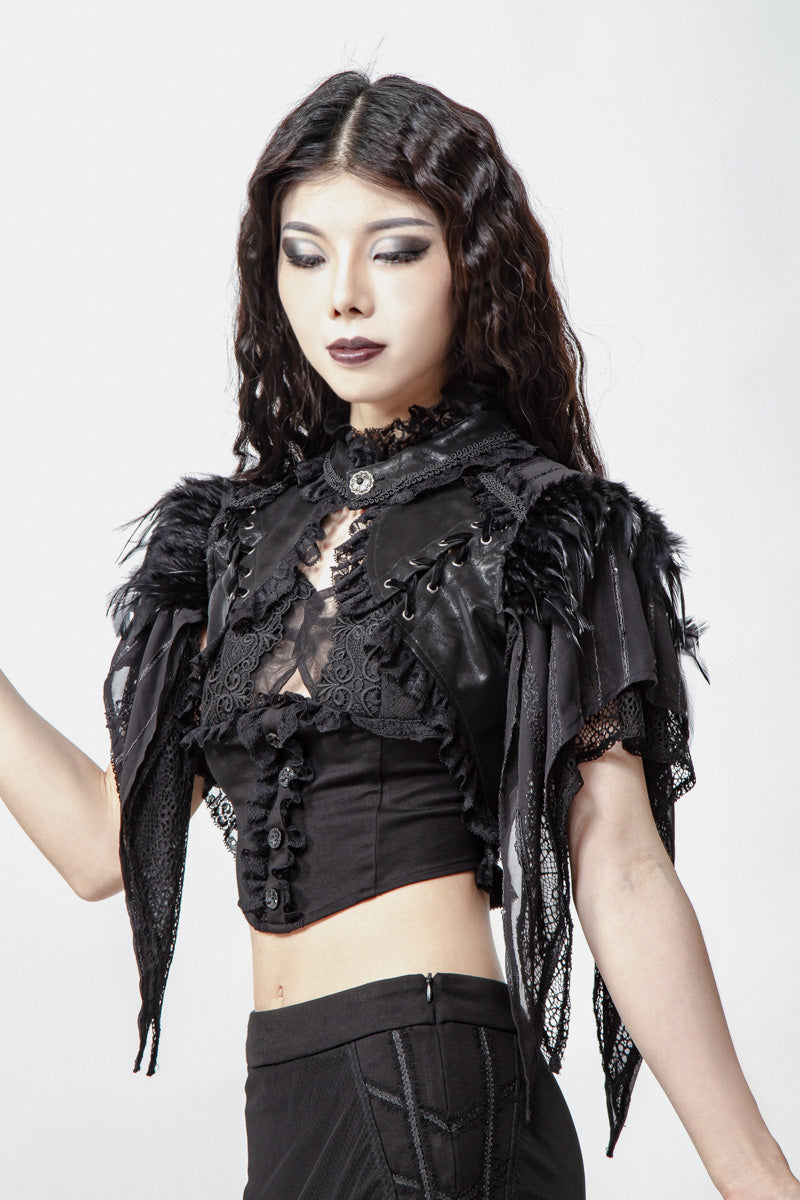 Schwarzer Bolero The Crow Bolero mit Fedeerdetails von RNG