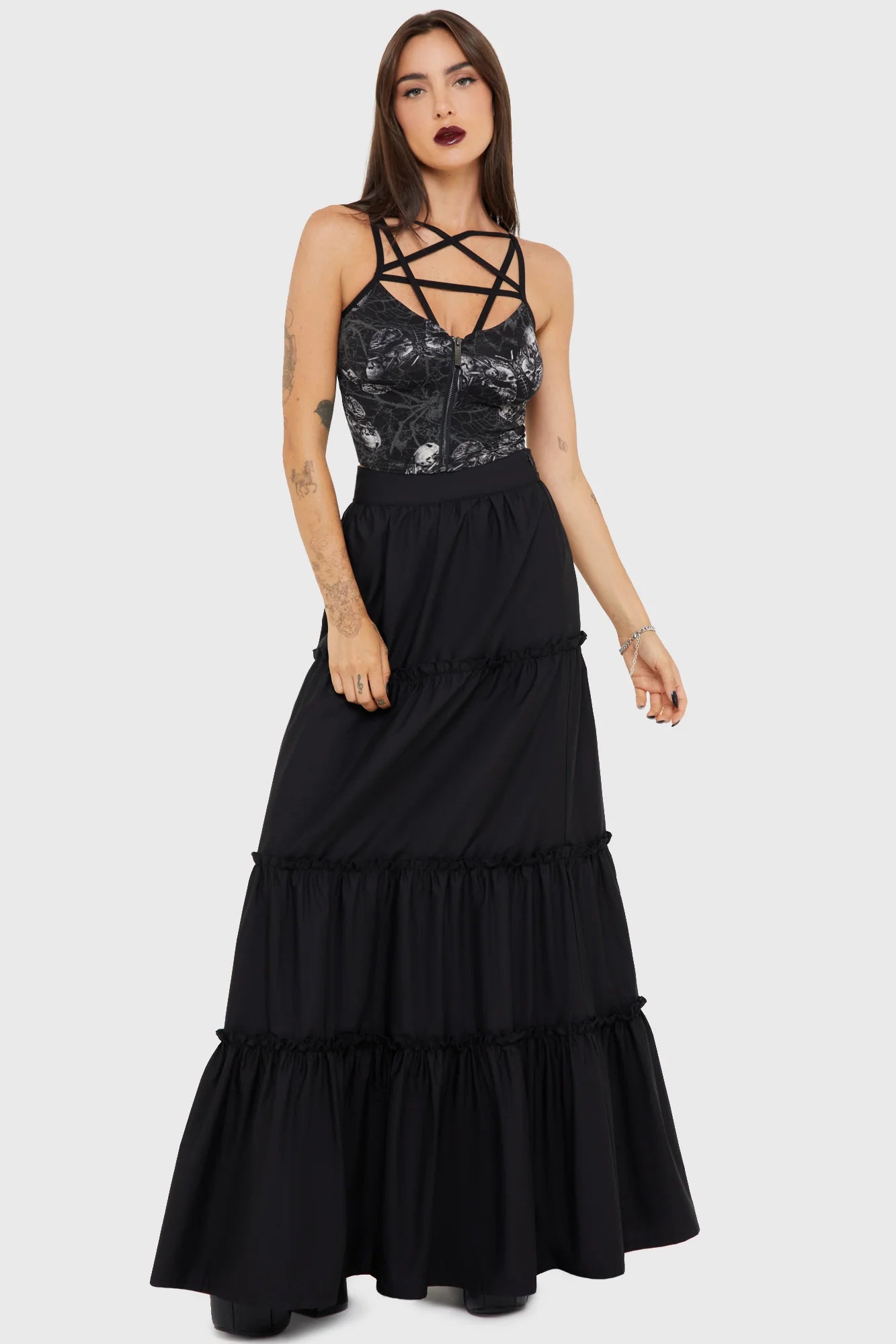 Schwarzes Oberteil Magica Spidrasica Top mit Motten und Spinnen Print von Killstar