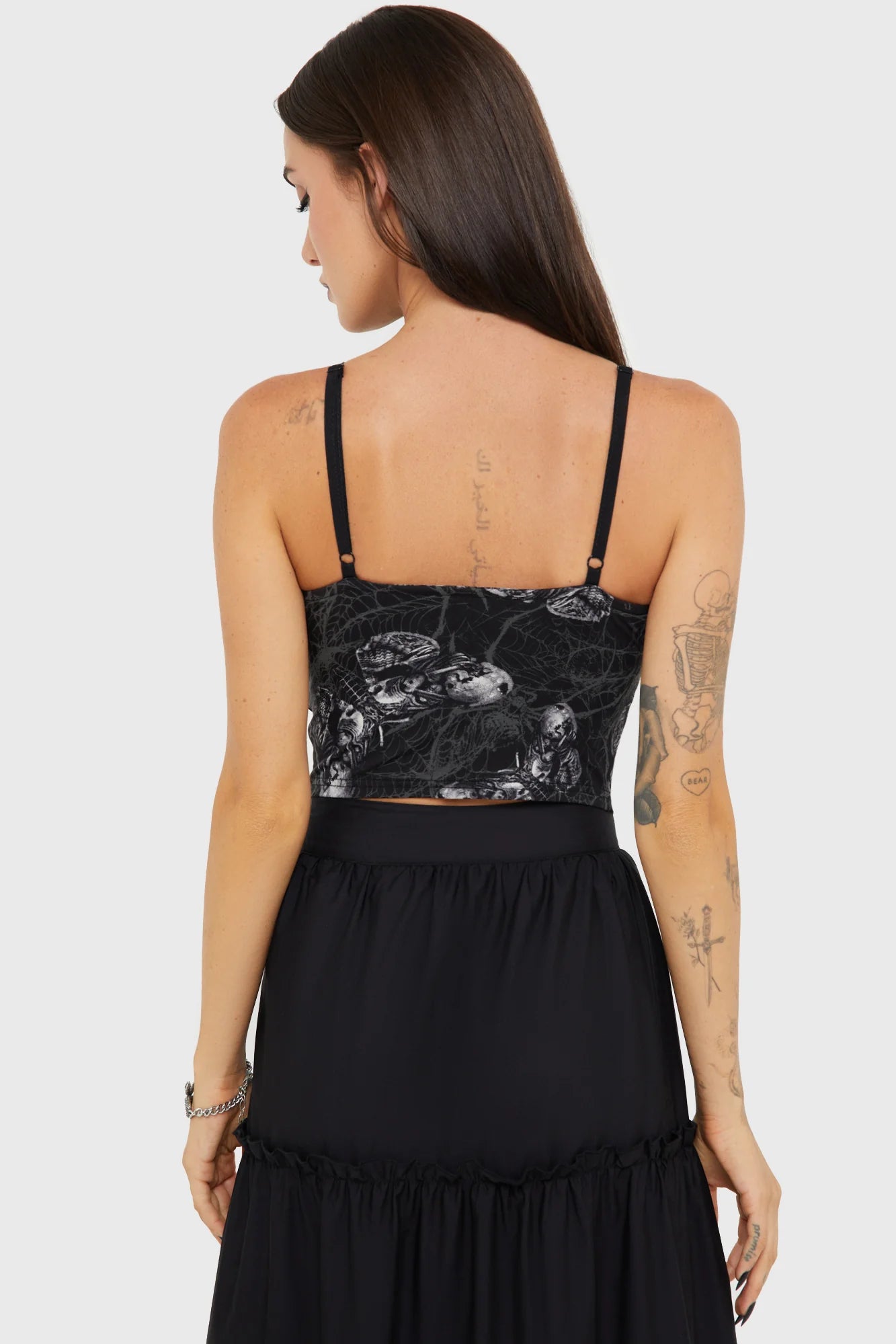 Schwarzes Oberteil Magica Spidrasica Top mit Motten und Spinnen Print von Killstar