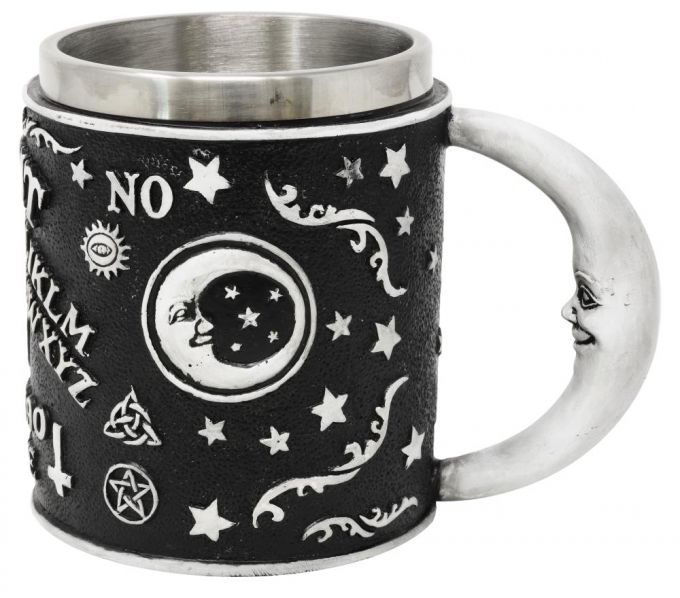 Tasse im Ouijaboard-Design mit vielen Details und Mond-Henkel