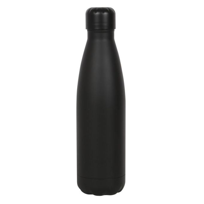 Schwarze Metalltrinkflasche mit weißer Aufschrift 'Goth Juice' und kleinen Details