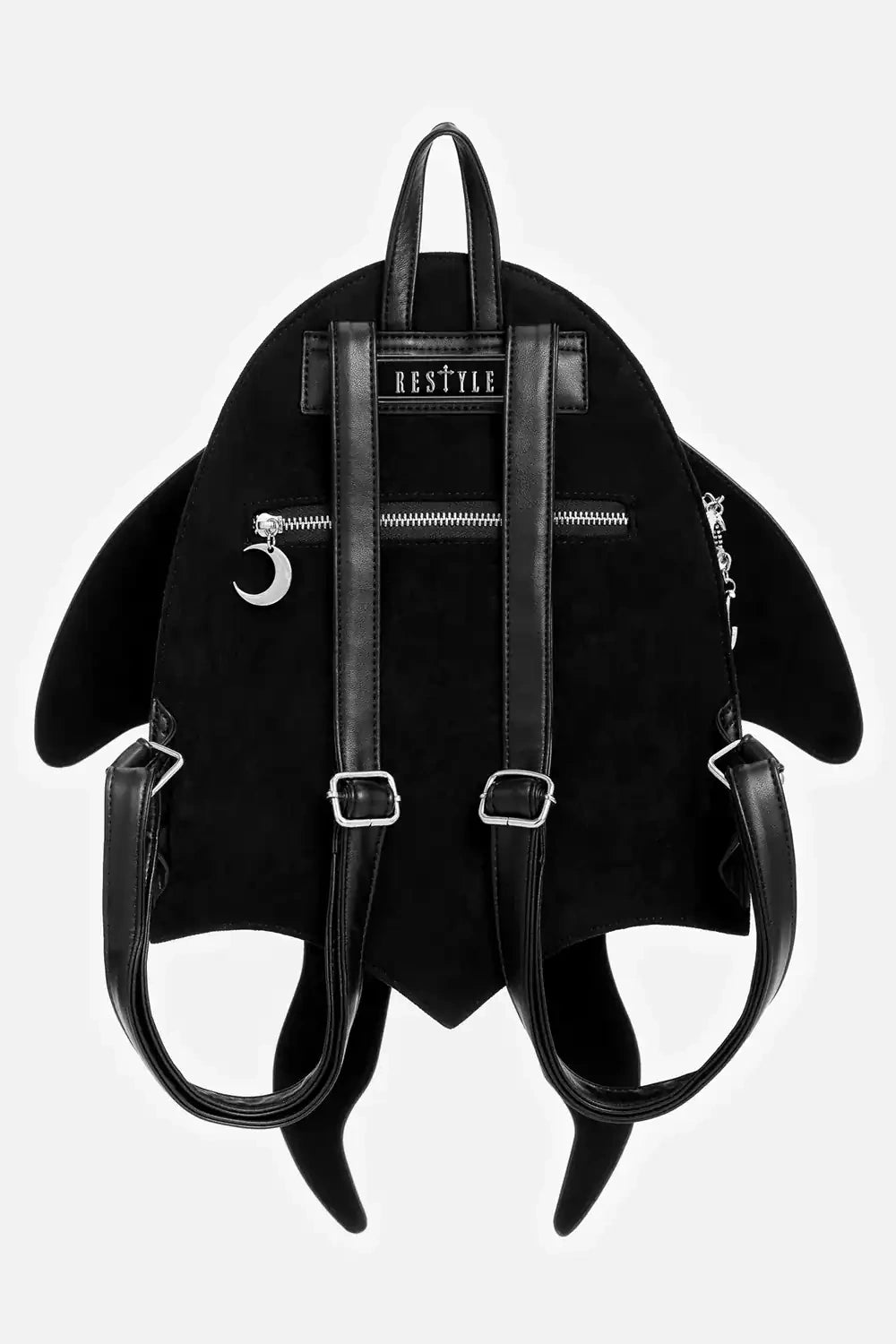 Schwarzer Rucksack METAMORPHOSIS BACKPACK mit beweglichen Mottenflügeln von Restyle