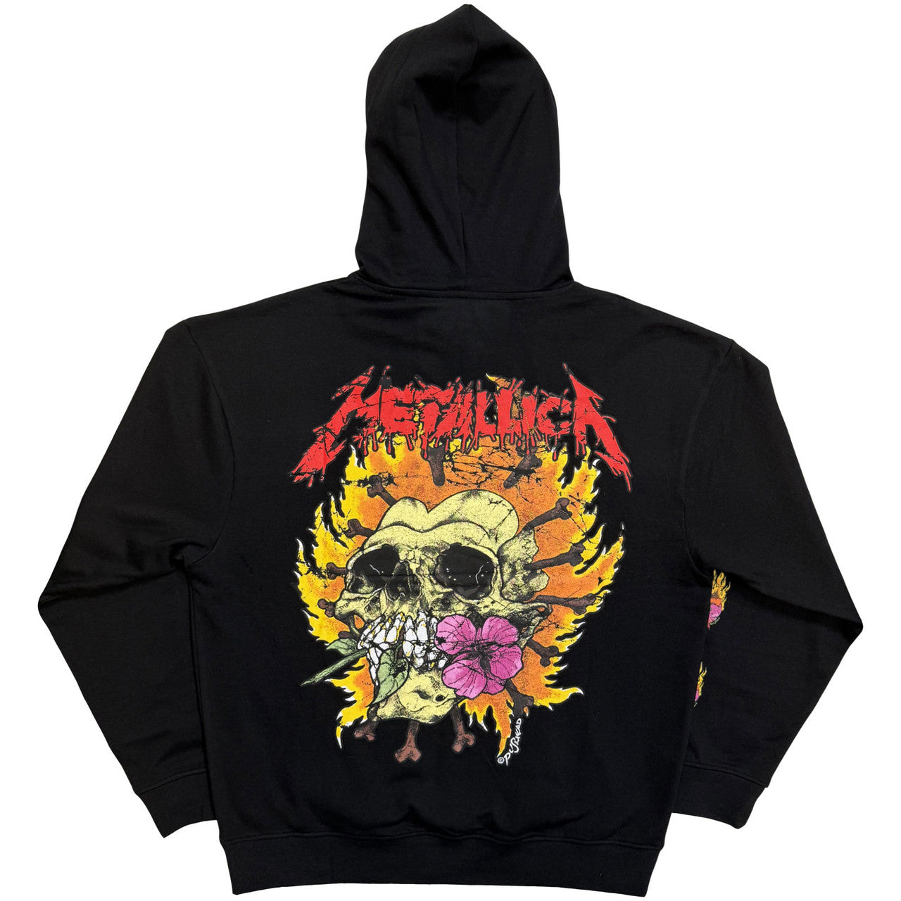 Lizensierter Pullover Metallica Flower Skull Band-Hoodie mit bunten Prints auf Ärmel und Vorder-/Rückseite