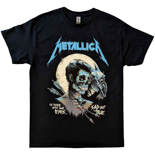Lizensiertes Metallica Sad But True Bandshirt im hellbau-beigefarbendem, abstraktem Totenkopfdesign