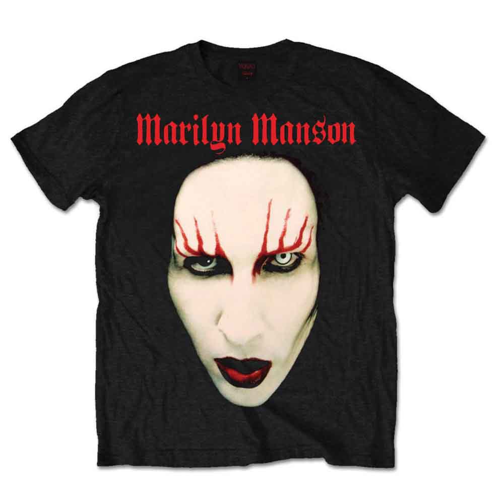 Lizensiertes Marilyn Manson Red Lips Bandshirt mit Portraitprint