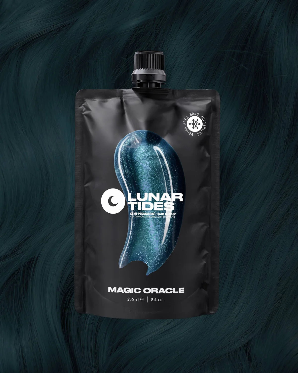 semi-permanente Haartönung Magic Oracle in dem Farbton dunkles Petrol mit schwarzen Untertönen von Lunar Tides