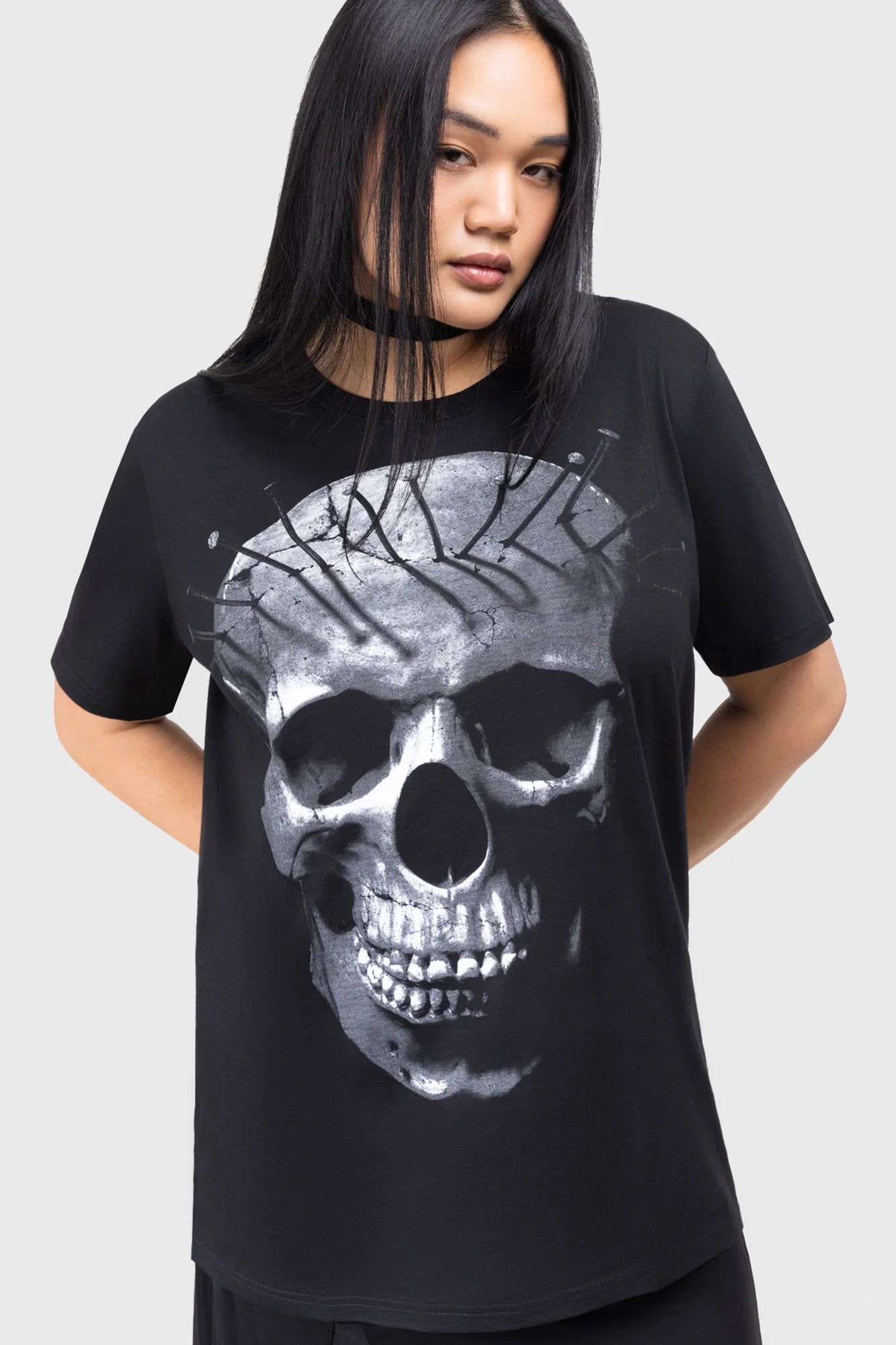 Schwarzes, kurzärmliges Oberteil MOONLIT REAPER T-SHIRT mit Totenkopfprint von Killstar