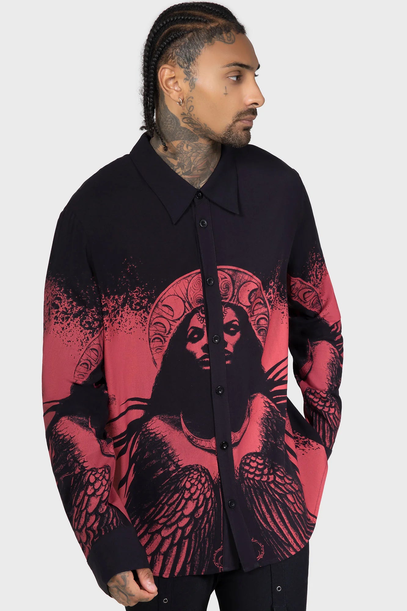 Schwarzes Hemd Mórrígan Moon Shirt mit Göttinen Print von Killstar
