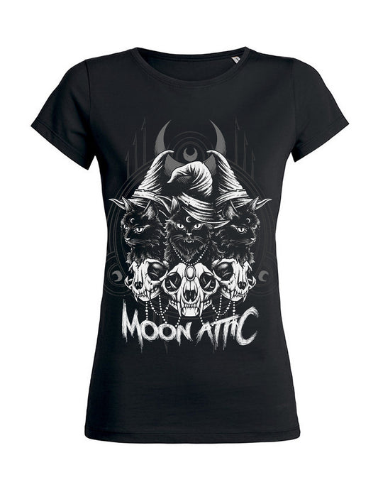 Schwarzes Shirt mit 3 Witch Cats Aufdruck Moon attic