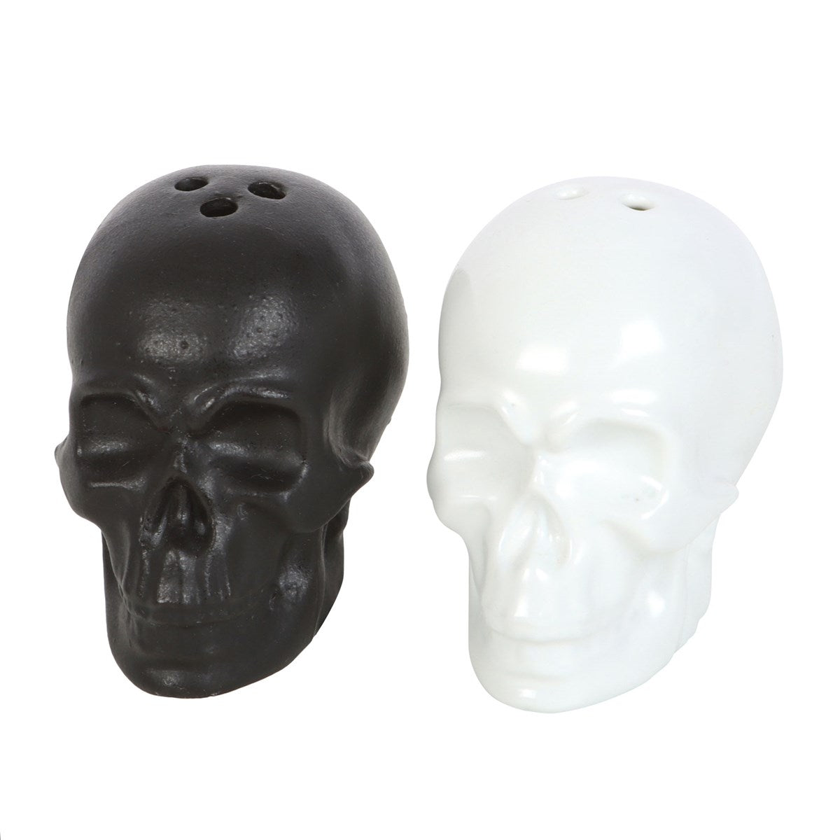 Schwarz-weißes Set Salz- und Pfefferstreuer Skull Salt and Pepper Shakers in Form von Totenköpfen