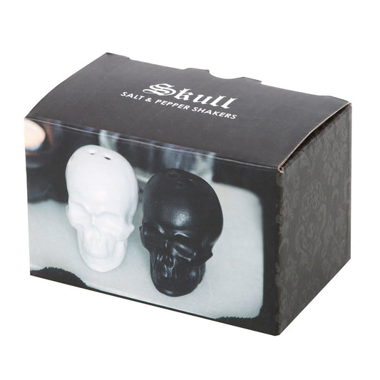Box schwarz-weißes Set Salz- und Pfefferstreuer Skull Salt and Pepper Shakers in Form von Totenköpfen