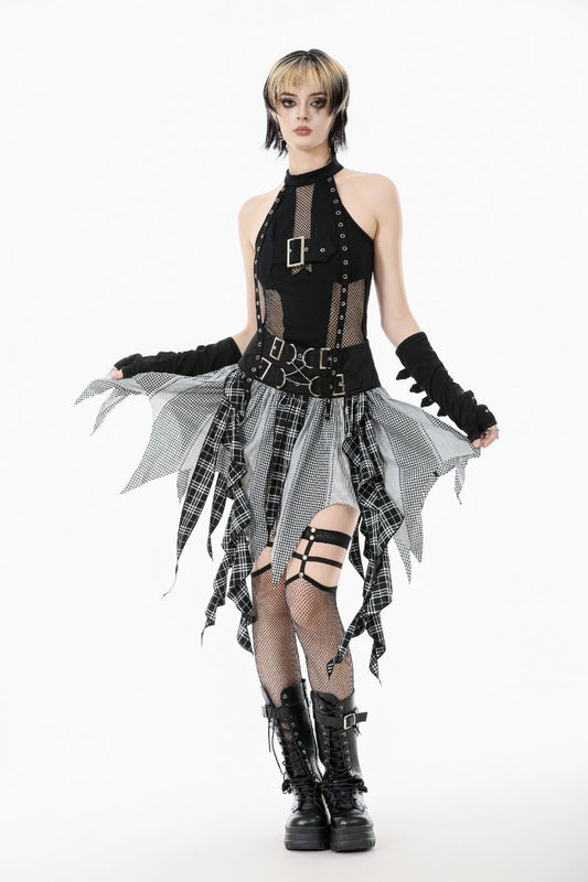 Schwarzes Shirt Machinarium Top mit Netzelementen von Dark In Love