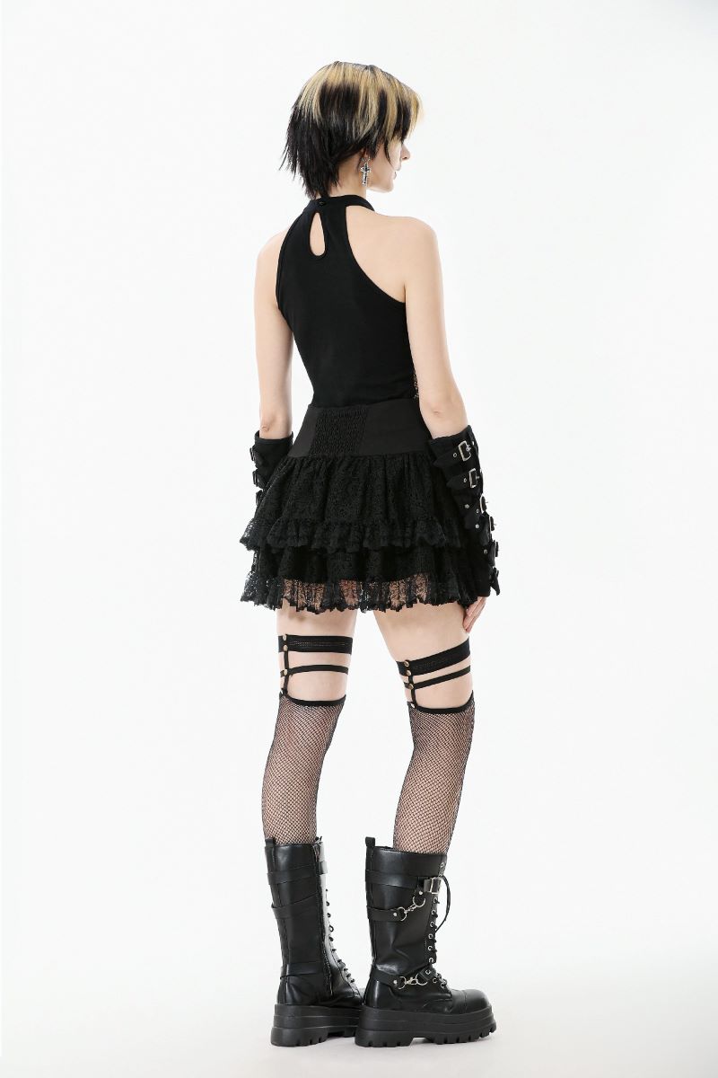 Schwarzes Shirt Machinarium Top mit Netzelementen von Dark In Love