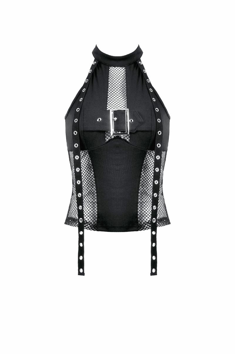 Schwarzes Shirt Machinarium Top mit Netzelementen von Dark In Love