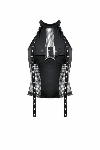 Schwarzes Shirt Machinarium Top mit Netzelementen von Dark In Love