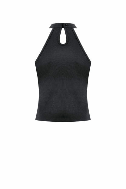 Schwarzes Shirt Machinarium Top mit Netzelementen von Dark In Love