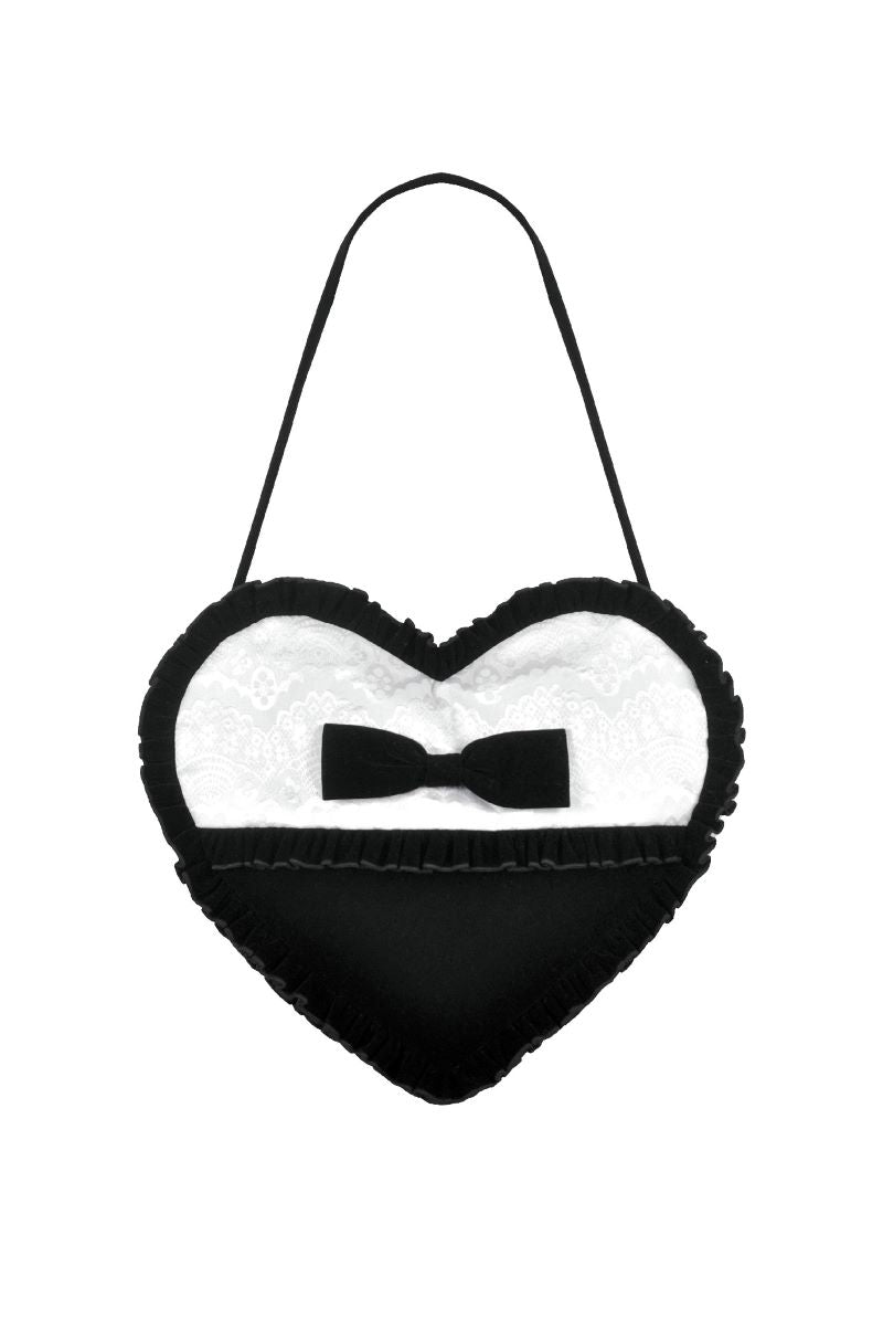 Schwarz/Weiße Handtasche Malice In Love Hand Bag in Herzform von Dark In Love