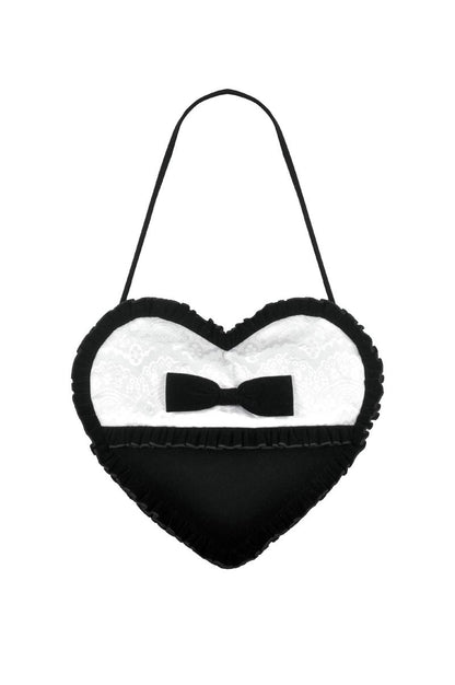 Schwarz/Weiße Handtasche Malice In Love Hand Bag in Herzform von Dark In Love