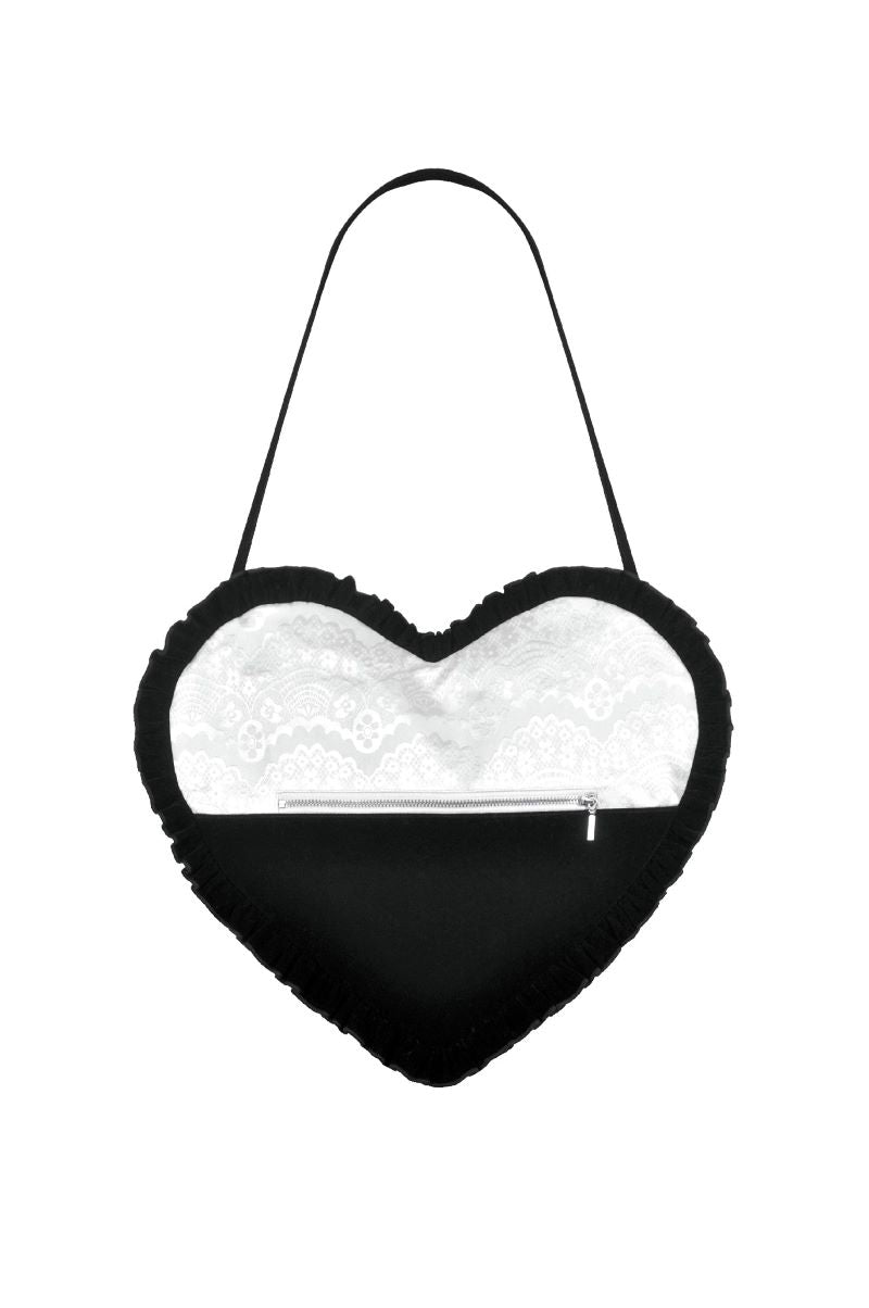 Schwarz/Weiße Handtasche Malice In Love Hand Bag in Herzform von Dark In Love