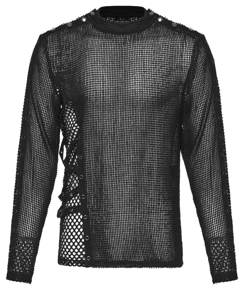 Schwarzes Langarmshirt Mesh Magnet Top mit Netzstoff von Punk Rave
