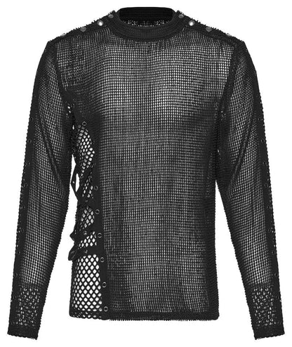 Schwarzes Langarmshirt Mesh Magnet Top mit Netzstoff von Punk Rave