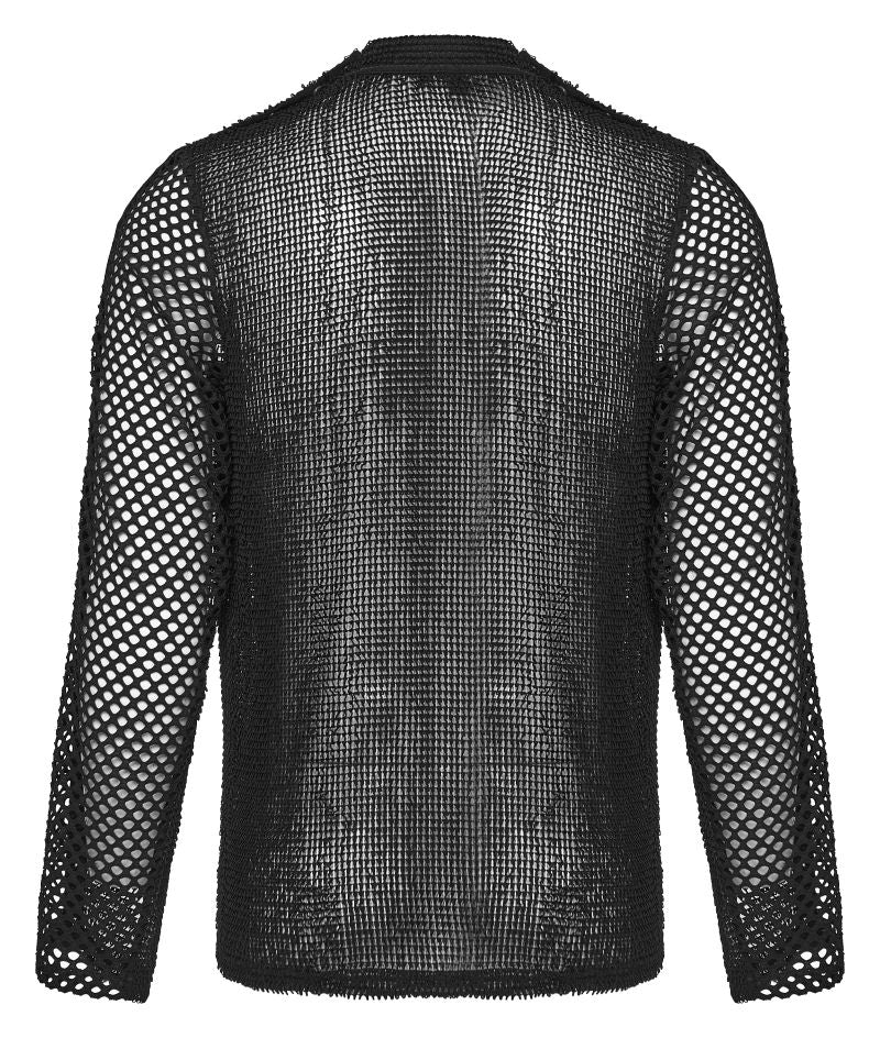 Schwarzes Langarmshirt Mesh Magnet Top mit Netzstoff von Punk Rave