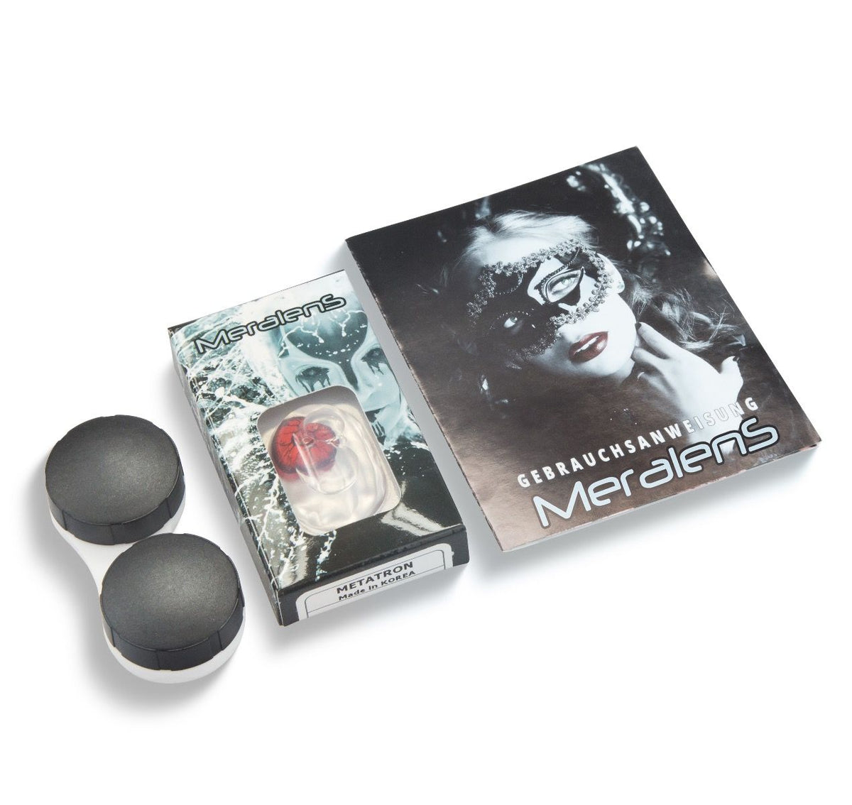Rote Kontaktlinsen mit schwarzem Rand mit starker Deckkraft, ideal für Cosplay-Kostüme, sowie Halloween.