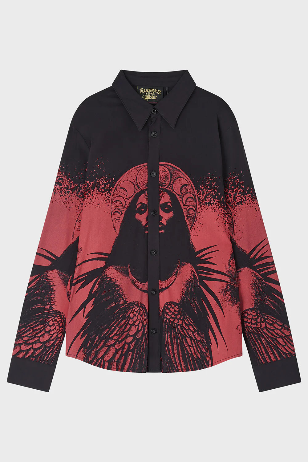 Schwarzes Hemd Mórrígan Moon Shirt mit Göttinen Print von Killstar