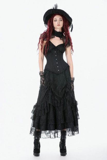 Schwarzes Unterbrustkorsett Mourning Princess Underbust Corset mit Spitzensaum von Dark in Love