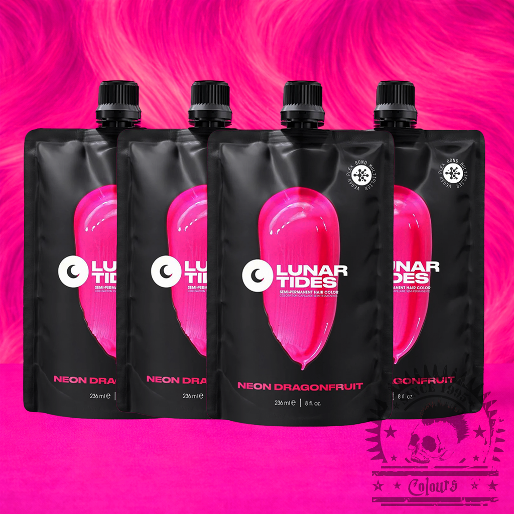 Vier semi-permanente UV-Haartönungen 4er-Sparset Neon Dragonfruit in dem Farbton Neonpink von Lunar Tides